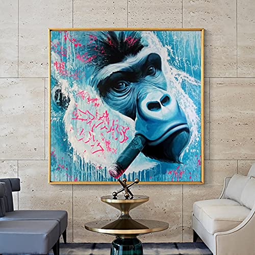 Pop Street Graffiti Art Canvas Painting Wall Art Posters and Prints Smoking Orangutan Pictures Sala de estar Decoración para el hogar 60x60cm Sin marco Cover