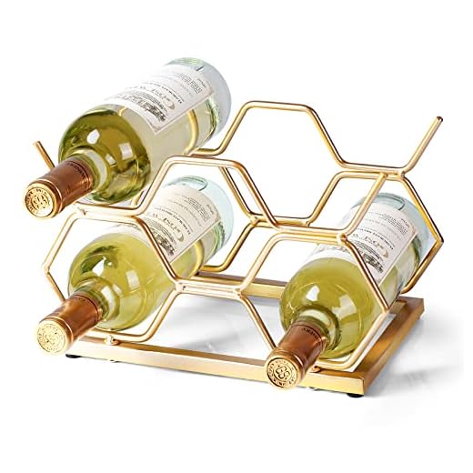 Drincarier Countertop Wine Rack - 5 Bottle Freestanding Modern Gold Metal Small Wine Rack - Tabletop Wine Holder Stand for Cabinet, Pantry, Wine Bottle Storage