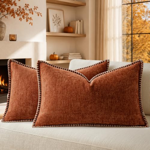 Image of a moment Fall Decorative Throw Pillow Covers Pack of 2,20x12 Inch Crafted Border Rust