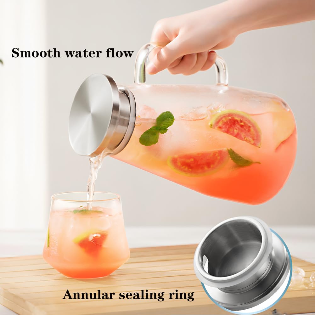 Jarra Agua Cristal con Tapa Jarra Agua Nevera para Té Helado Leche Jugo Bebida Uso Dual de Agua Caliente y Fría,1.4L