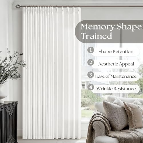 Image of Ivory White Semi Sheer Pinch Pleated Linen Curtains 63 Inch Long