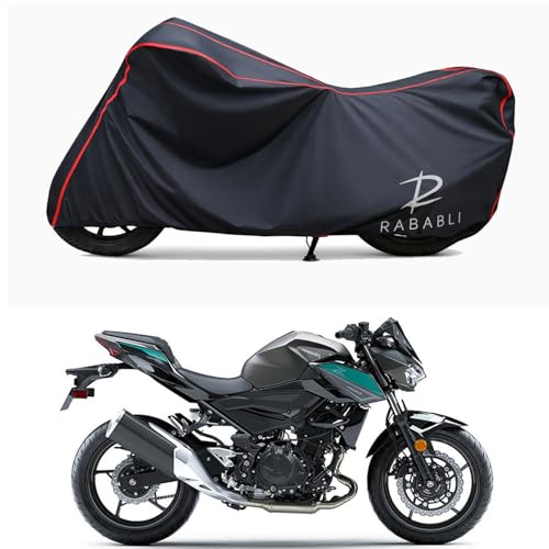 Image of Waterproof Bike Body Cover Compatible for | KawasaZ400 STD | Taffeta Fabric, Red Piping Design, Bottom Elastic Fit | Dustproof, Sun UV & Rain Protection for All Bikes