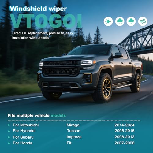 Image of VTOGOI OEM Quality 24''+16'' Windshield Wiper Blades,Premium All-Seasons J-Hook Replacement Wiper Blades (2 Pack)