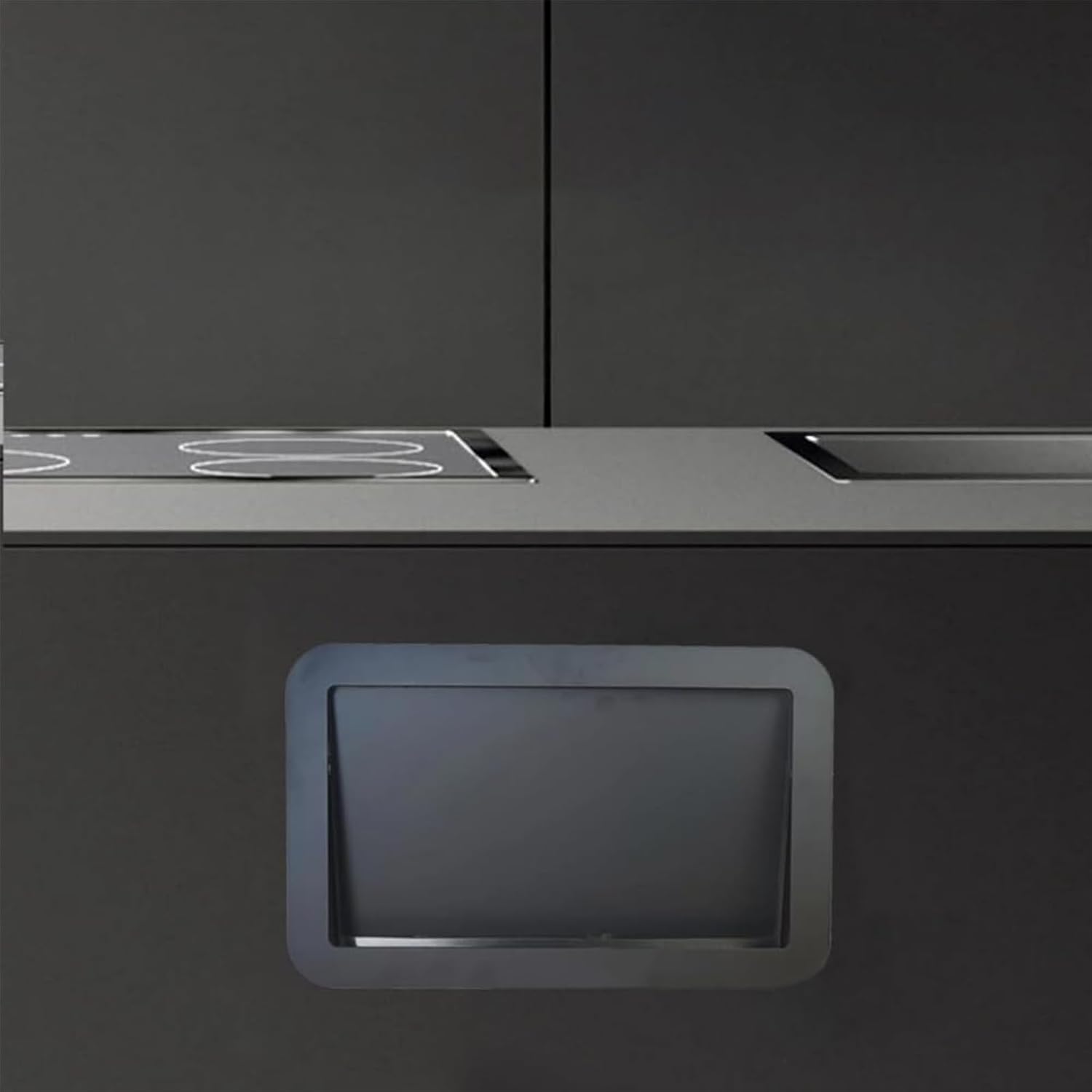 Cabinet Trash Can Lid, Built In Side Opening Waste Bin Cover, Wall Mounted Garbage Can Lid, Easy to Rotating Balance Flap Waste for Kitchen Commerical C,Black-A