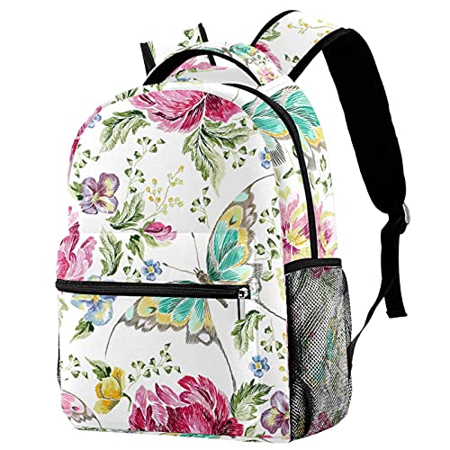 Sac à dos imprimé papillon fleuri avec finitions soignées et poches multiples