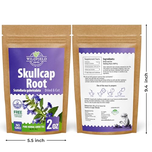 Image of 2 oz. Skullcap Herbal Tea (Scutellaria) - 56g Dried Skullcap Herb Tea Escutelaria