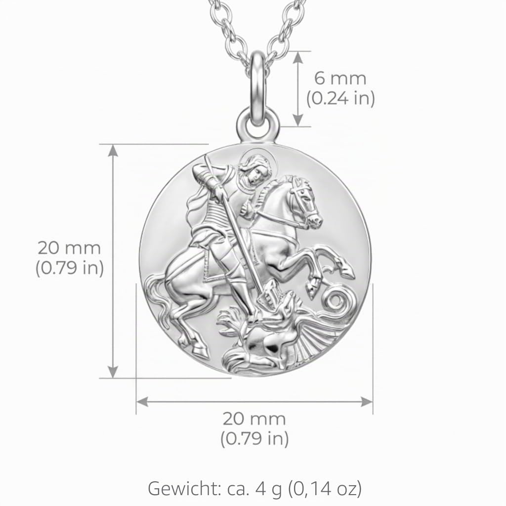 Alexander Castle Solide 925 Sterlingsilber Heiliger Georg und der Drache Reversibel Anhänger Halskette für Herren Damen Jungen Mädchen - mit 18" Silber Kette und Schmuck Geschenkbox
