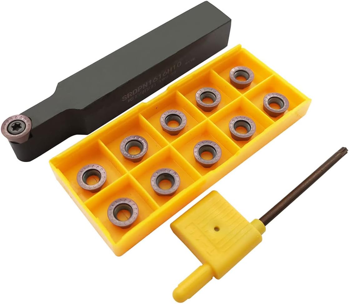 11pcs RPMT10T3 MOE R5 Indexable Carbide Milling Inserts Blade Milling Cutter with 5/8"/16mm SRDPN1616H10 Indexable Carbide Milling Tool Holder Metal Lathe Cutting Tools