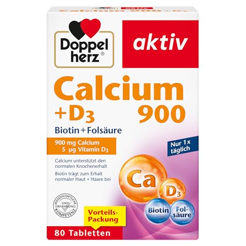 Doppelherz Calcium 900 + D3 + Biotin + Folsäure – Calcium leistet einen Beitrag zum normalen Knochenerhalt und zur normalen Muskelfunktion – 80 Tabletten Doppelherz Calcium 900 + D3 + Biotin + Folsäure – Calcium leistet einen Beitrag zum normalen Knochenerhalt und zur normalen Muskelfunktion – 80 Tabletten