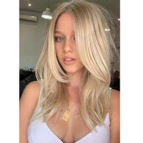 Blonde Lace Front Wigs Long Natural Wavy Blonde 613 Wig for Women Synthetic Side Part Daily Hair Half Hand Tied Wig 20 Inch
