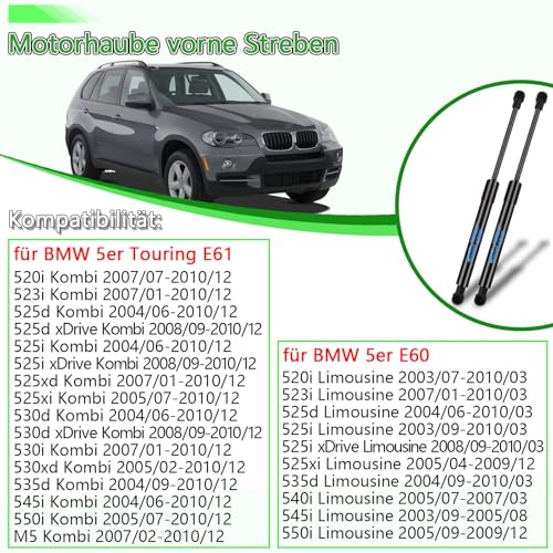 Koaudb 2x Motorhaubendämpfer für BMW 5er 520 523 525 530 535 545 550 M5 E60 2001-2010 Limousine 5er für Touring E61 2004-2010 Motorhaube Gasfeder Dämpfer Schwarz Gasdruckfeder Ersetzen #51237008745