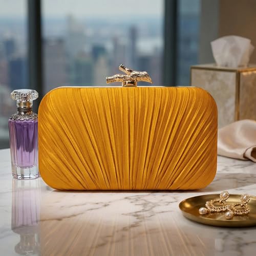 Image of MR Clutch Purses for Women Pleated Evening Clutch Wedding Purse with Chain | Pleated Satin Clutch Purse, Womens Evening Bag Shoulder Crossbody Purse Wedding Clutch for Wedding Prom Party