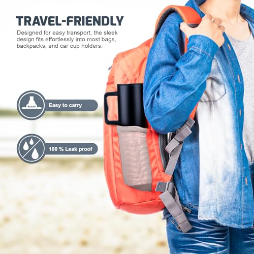 Image of MYOZ 1200ML Stainless Steel Insulated Tumbler Water Mug with Lid, 2 Straws Hot & Cold Iced Coffee Cup, Double Wall Leak-Proof Cupholder for Gym, Travelling Spill-Proof Bottle (Midnight Black)