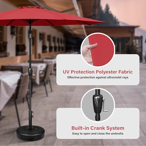 InfiniPower 9FT Outdoor Patio Umbrella with 8 Ribs, Table Umbrellas with Push Button Tilt/Crank, UV Protection Waterproof for Garden Deck Backyard Pool, Red