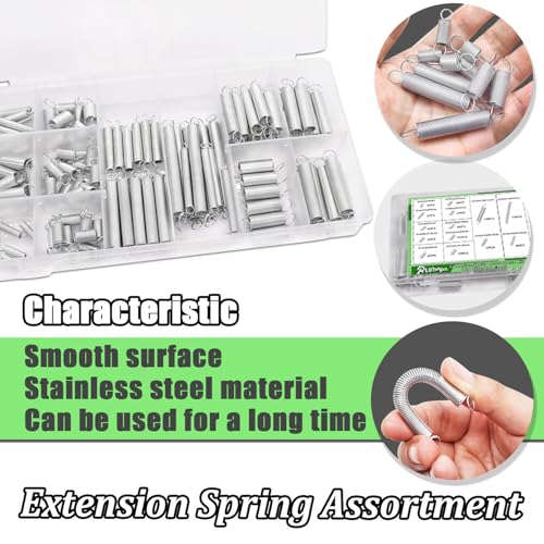 Image of 133 PCS Extension Spring Assortment Kit 18 Different Sizes Zinc Plated Extension Springs for Home Repairs & DIY Springs Assortment
