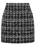 WIFFGO Womens Plaid Skirt 2026 Spring Dress Fall High Waisted Mini Wool Bodycon Pencil A line Dresses Outifts, Q:tweed Black, XL