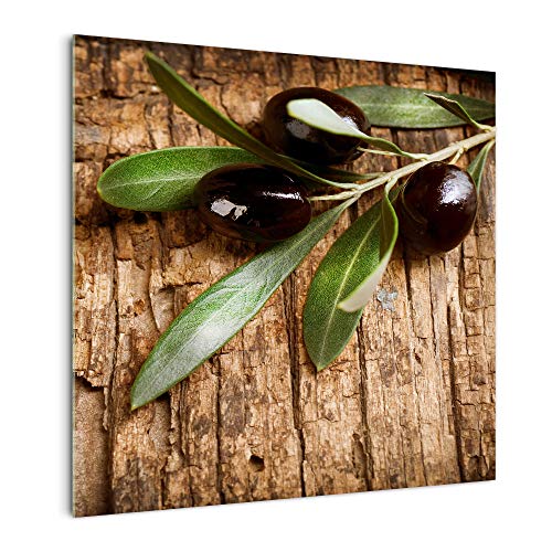 Küchenrückwand 'Oliven auf Holz' in div. Größen, Glas-Rückwand, Wandpaneele, Spritzschutz & Fliesenspiegel