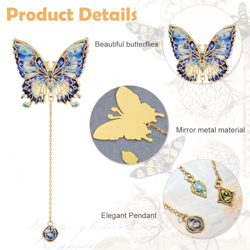 Image of 6 Pieces Metal Butterfly Bookmarks with Colorful Chains, Decorative Reading Bookmarks, Paper Cards for Gifting, Unique Book Page Markers for Students, Teachers, Women, Book Lovers
