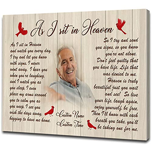 Personalized Memorial Canvas| As I Sit in Heaven Cardinal Memorial Gift for Loss of Loved One| Remembrance Keepsake Gift for Father Mother in Heaven| In Loving Memory JC288 (16x12 inch)