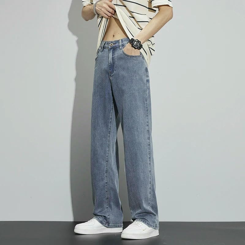 Summer Thin Men's Straight Jeans Lyocell Soft Loose Trousers Classic Denim Casual Pants Male3