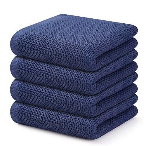 Kitinjoy 100% Cotton Waffle Weave Kitchen Towels, 4-Pack Super Soft And Absorbent Kitchen Dish Towels For Drying Dishes, Kitchen Hand Towels, Navy Blue, 13 In X 28 In #TOP3
