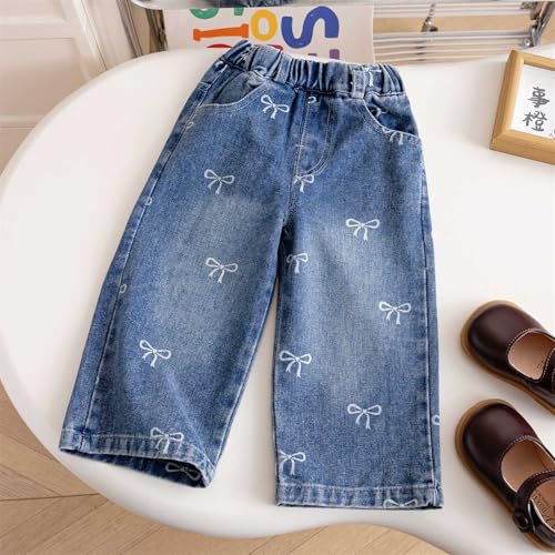 Bow Jeans for Girls Wide Leg Baggy Denim Pants Cute High Waisted Jean Trousers Kids Casual Y2k Streetwear with Pockets2