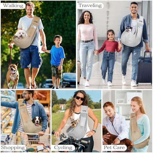 Pawaboo Hundetragetasche, Tragbare Haustier Hundetasche mit Atmungsaktiver Mesh-Tasche, Outdoor Reise Haustier Umhängetasche, Tragetücher für Klein Hund Katze (Bis zu 14lbs), Khaki