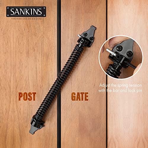 Image of 14 inch Gate Spring Self Closing Heavy Duty Outdoor Door Spring Automatic Metal Gate Closure Hardware with Adjustable Tool for Wooden and Vinyl Fence, Black