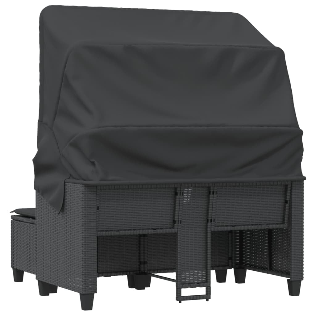 Willood Gartensofa 2-Sitzer mit Dach und Hockern Schwarz Poly Rattan Das Material ist langlebig, robust, pflegeleicht, leicht und einfach zu reinigen,Abnehmbar und waschbar