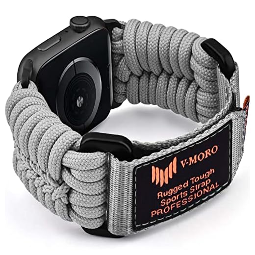 V-MORO Compatível com Apple Watch Band 49 mm, 44 mm, 45 mm, 42 mm, resistente, militar, paracord de nylon, esportiva, iWatch Ultra Bands Series 8 7 6 SE 5 4 3 2 1 masculina e feminina, cinza G