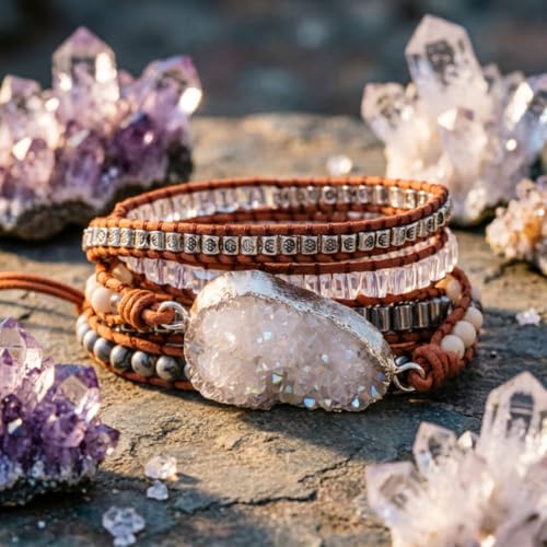 Image of YGLINE Natural Stone Beaded Healing Wax String 5 Wraps Bracelets