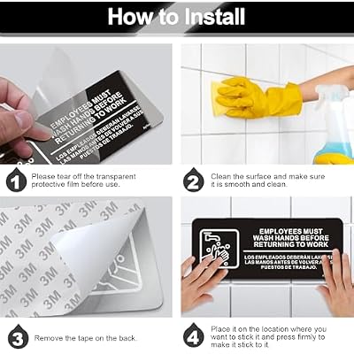4 Pack Employees Must Wash Hands Before Returning to Work Sign, Bilingual English and Spanish, Black, Acrylic Hand Washing Sign with Self-adhesive, 8x3, for Business Bathroom