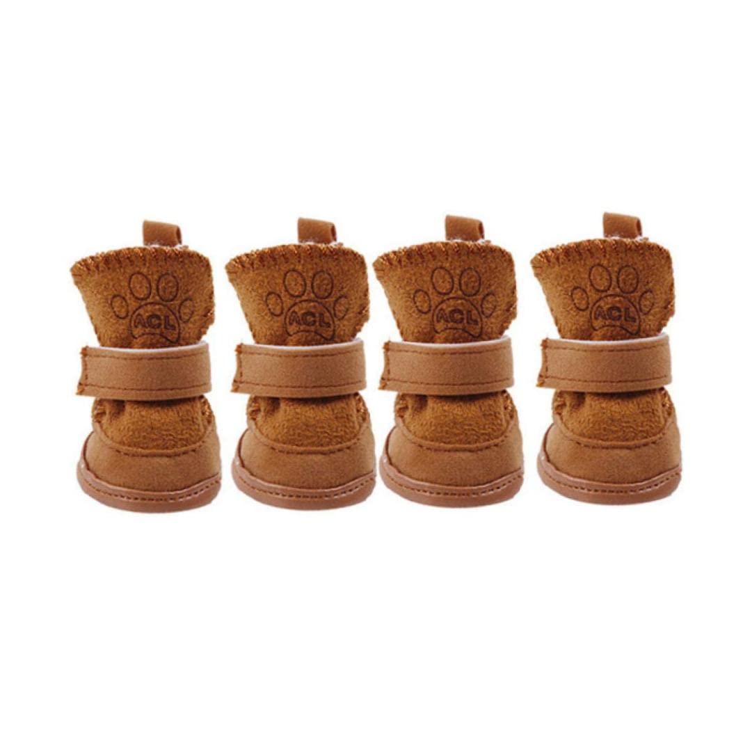 Wedhapy 2 Pair Dog Booties for Winter Dog Winter Boots Water & Wood Brown Hook Loop Closure Booties Pet Dog Chihuahua Shoes Boots S