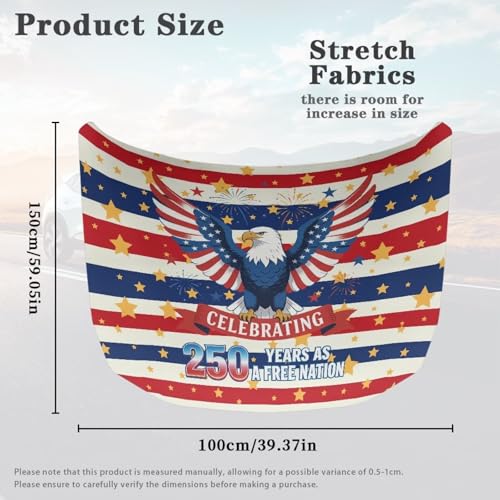 Image of Hood Cover Protector for Car, America 250 Print Stretchable Auto Hood Wrap Blankets, Waterproof Automotive Accessories for SUV Sedans Trucks (59x39 inches)
