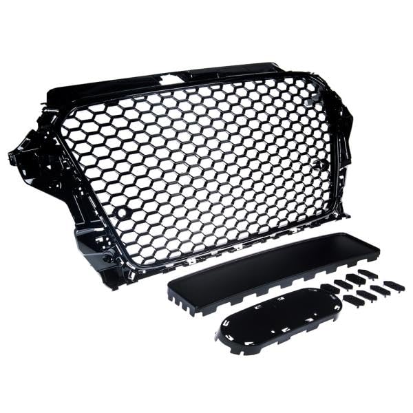 Grille de radiateur/calandre sport compatible avec Audi A3 8V 12-16 Noir brillant en design nid d'abeille
