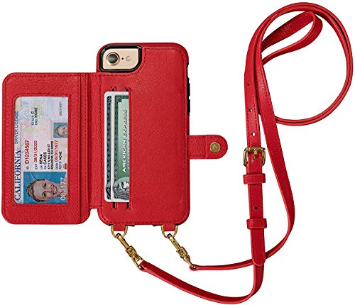 SENA Crossbody Snap On, Leather Purse Wallet Cell Phone Case for New iPhone SE 3 (2022) / 2020 / iPhone 8 / iPhone 7, Red