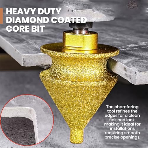Image of Serplex Diamond Drill Hole Saw & Chamfering Tool Set, 38mm M10 Diamond Coated Core Drill Bit with Hex Shank Extension, Hole Cutting & Edge Beveling Tool for Grinder Hole Concrete Tile Glass Ceramic