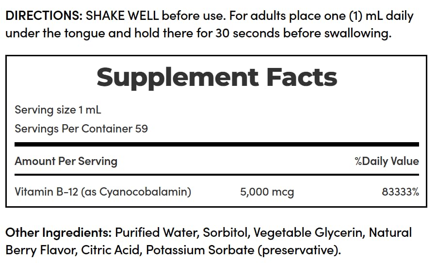 Nature's Bounty, Super Strength B-12, 5000mcg, 2 Oz (Pack of 2) - image 5