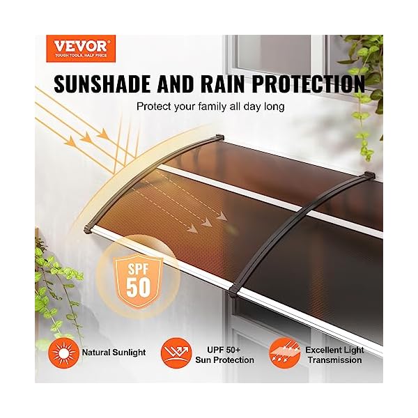   VEVOR-Window-Door-Awning-Canopy-40-x-40-UPF-50-Polycarbonate-Entry-Door-Outdoor-Window-Awning-Exterior-Front-Door-Overhang-Awning-for-Sun-Shutter-UV-Rain-Snow-Protection-Hollow-Sheet