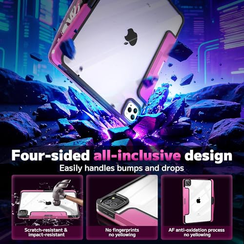 Image of Clear Keyboard Case for iPad Pro 13 inch (M4 /M5 2024 /2025),360 Swivel Multi-Touch Trackpad, with Wireless Bluetooth 3-Brightness &7-Color Backlit, Pencil Holder and Keyboard Shortcuts Pink