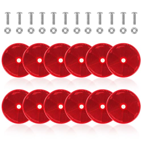 Image of 10 Pack Red Screw on Round Reflectors, E11 Approval Road Safety Gate Posts Rear Reflectors for Trailer Caravan Truck Tractor Boat Lorry Motorcycle Fence Gate Post