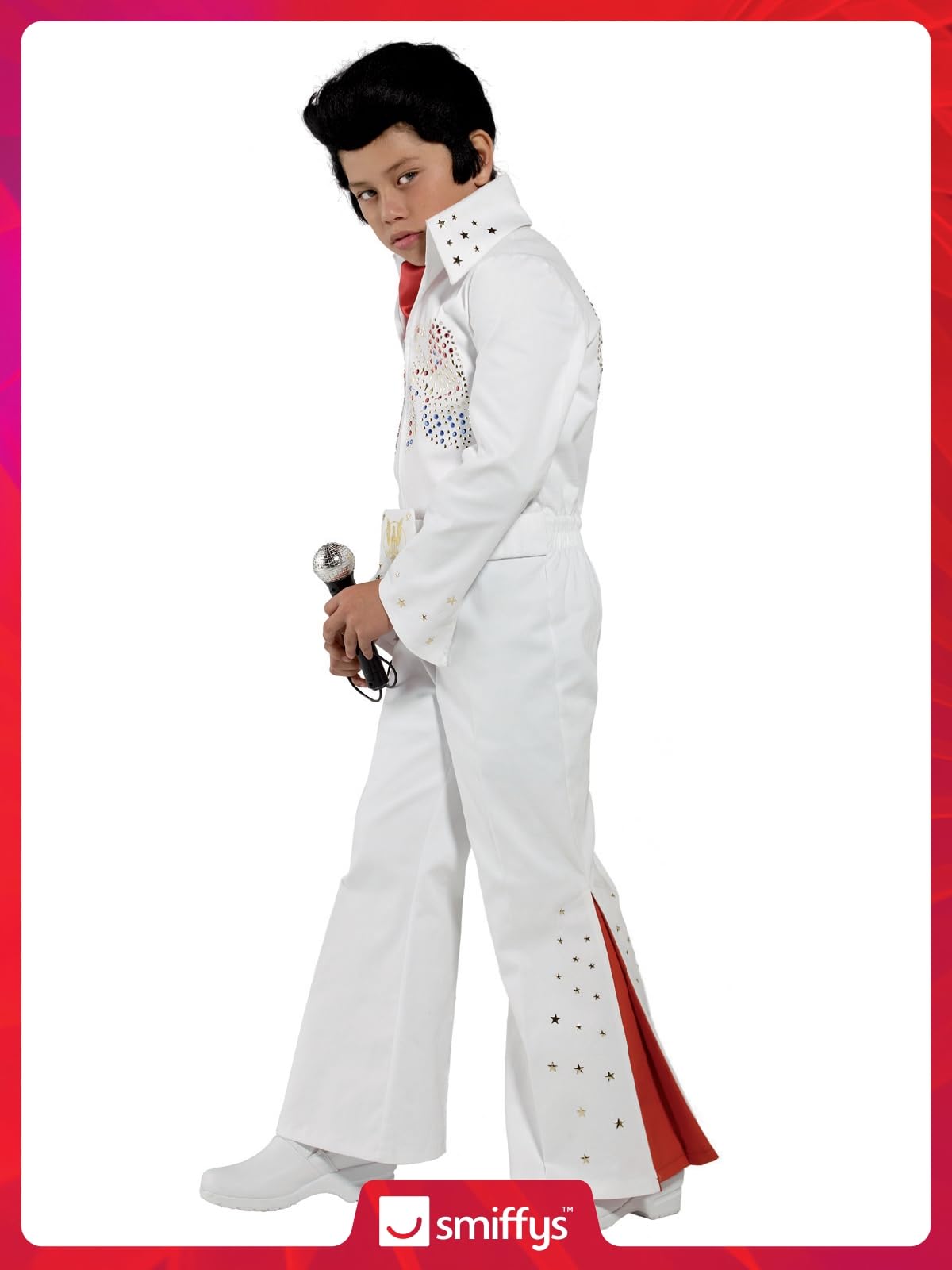 Smiffys Disfraz de Elvis, Blanco, con mono y bufanda Halloween, Carnaval
