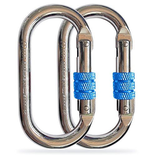 O-Shape Chrome Carabiner (25kn=5600lb) Screw Lock Spring Gate Protection,CE Rated Heavy Duty Carabiners
