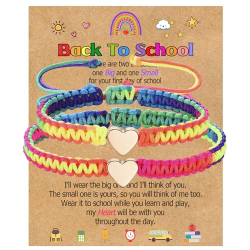 First Day of School/Preschool/Kindergarten/ 1st Grade Gifts for Mom and Daughter, Back to School Rainbow Rope Braided Mommy and Me Matching Bracelet Set