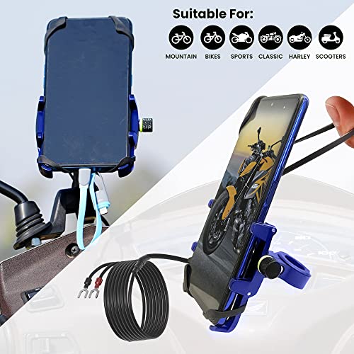 Image of GRAND PITSTOP Mobile Holder for Bikes, Motorcycle, Scooter, Bicycle, Claw Jaw Grip with Charger Bike Mobile Holder, Aluminium Cellphone Holder for Maps & GPS Navigate & 360 Rotation Phone Mount-Blue