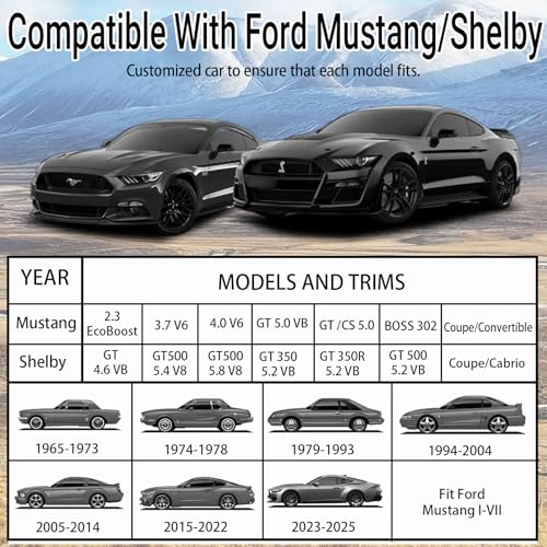Image of Car Cover Compatible with for Ford Mustang /Shelby 1965-2025 | Waterproof All Weather for Automobiles, Outdoor Full Cover Rain Sun UV Protection, Black