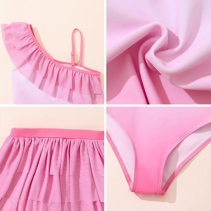 Image of Mikrdoo Girls One Piece Swimsuit with Skirt One Shoulder Ruffle Bathing Suit Beach Outfits