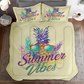 Cute Summer Fruit Bedding Set for Boys Girls Bedroom Decor, Pineapple Vintage Retro Comforter Set, Kids Adult Toddler Bedroom Quilted Duvet and 2 Pillow Shams (Full) 51v3IOpZLdL. SS280