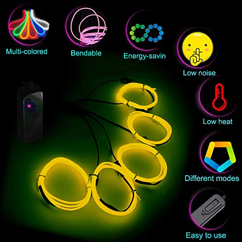 Image of MaxLax EL Wire, Portable Neon Lights - 5M Electroluminescent Wire for Halloween, Christmas, Blacklight Run & DIY Decoration (Yellow, 2Pack)