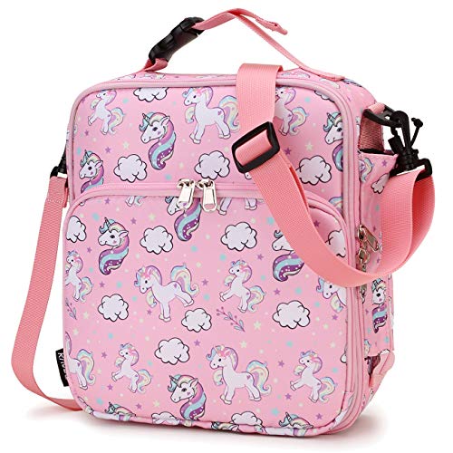 Lunch Bag for GirlsRAVUO Insulated Lunch Box for Kids Cute Unicorn Reusable Lunch Tote with Detachable Shoulder Strap and Buckle Handle